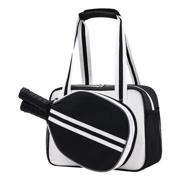 SPOENGRU PU Leather Pickleball Paddle Bag Small Black Fashion Tote