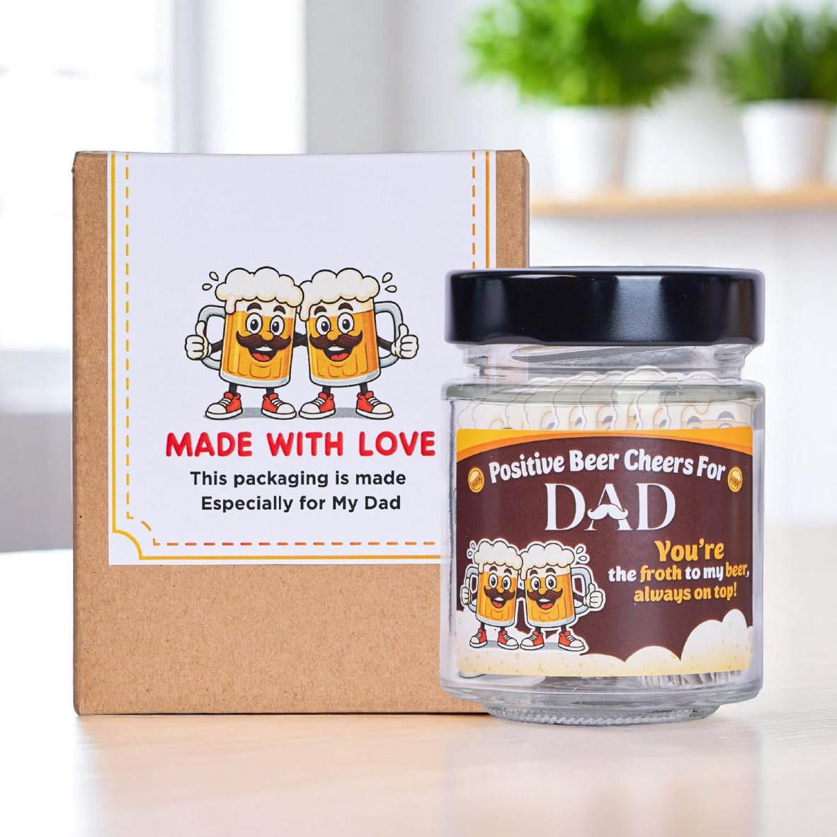 SOLMAY Funny Beer Cheers Gift Jar with 60 Uplifting Messages for Dad 0.5