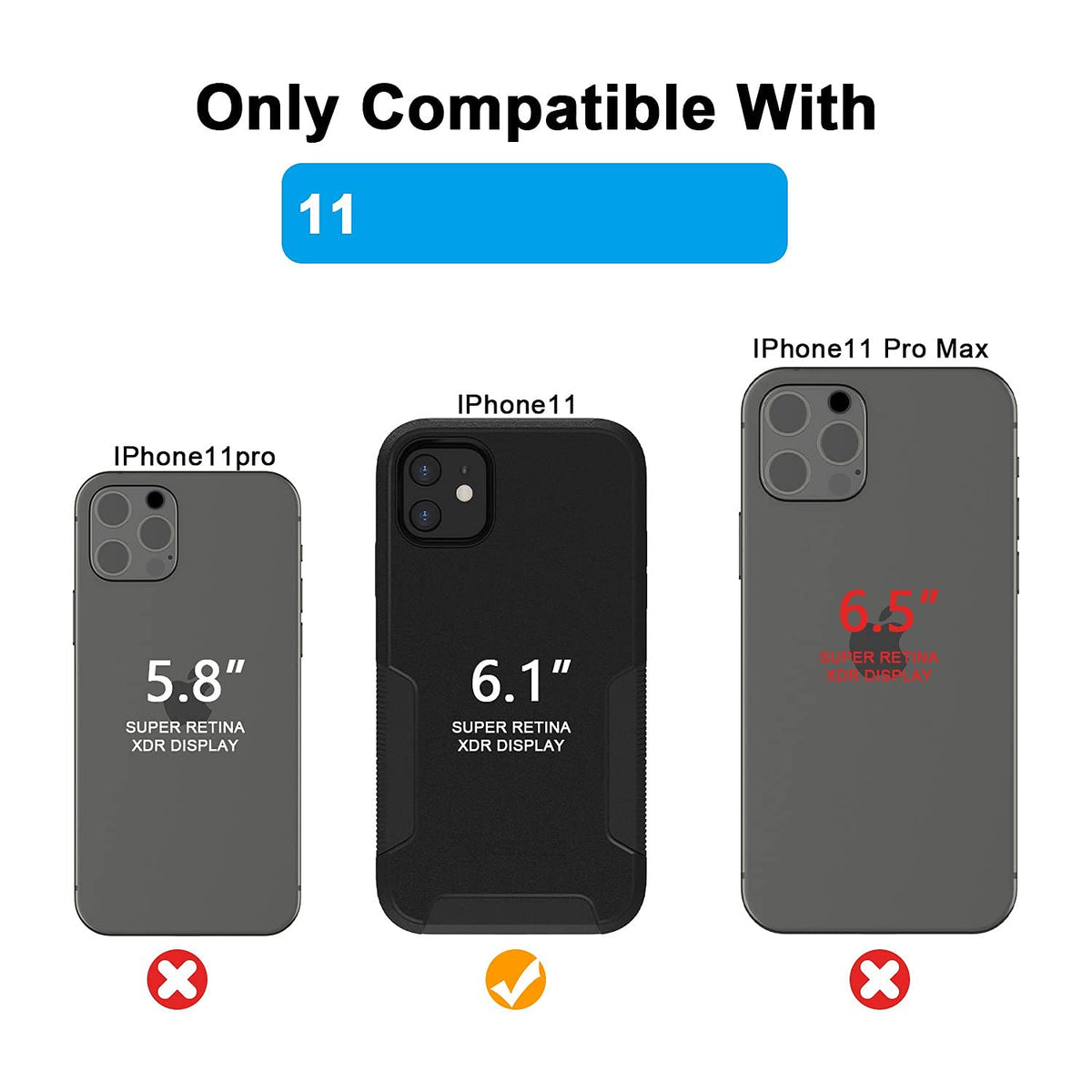 VOEAIN iPhone 11 Case 6.1" Hard PC+TPU Shockproof Black