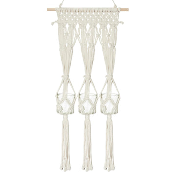 Briful Macrame Wall Hanging Shelf Cream-White with 3 Glass Vases Boho Decor
