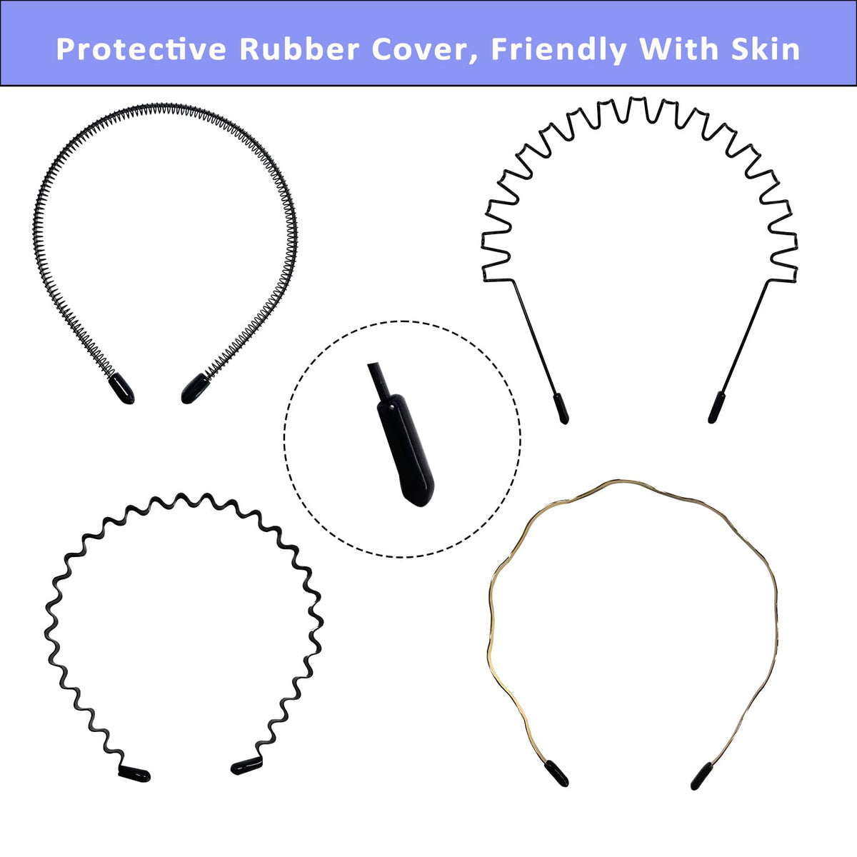 WEIMAISI 4pcs Black Metal Wavy Non Slip Hair Hoop Headband Accessories