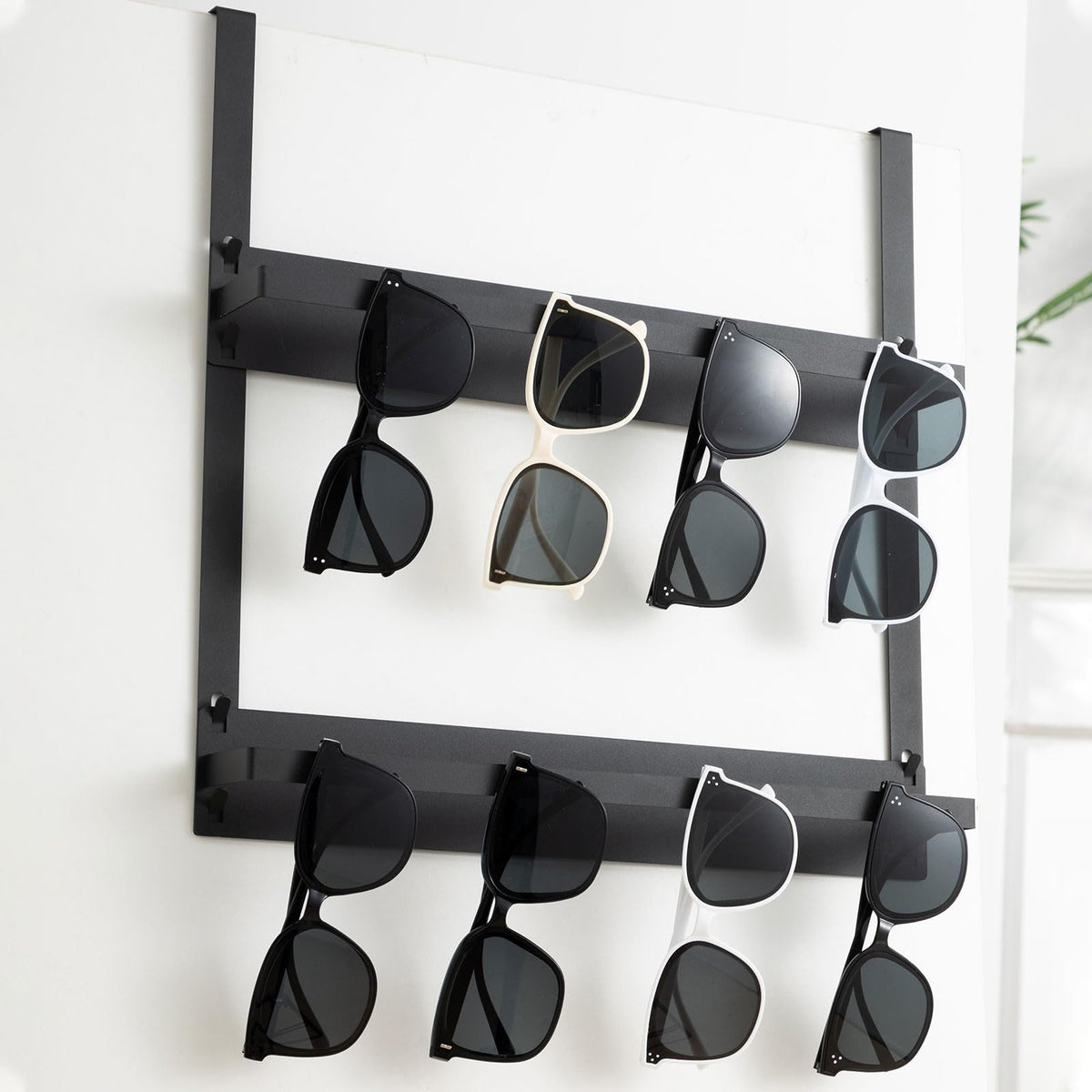LemonRoad Over Door Sunglasses Organizer 2-Layer Metal Holder Black