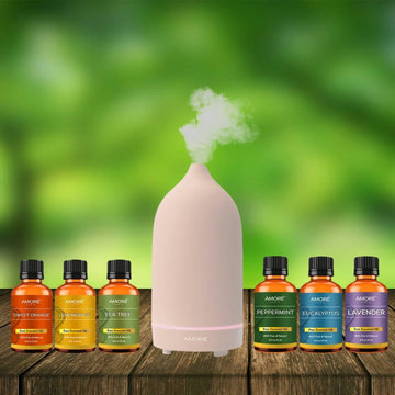 7-Piece: Ultrasonic Aromatherapy Essential Oil Diffuser with Essential Oils