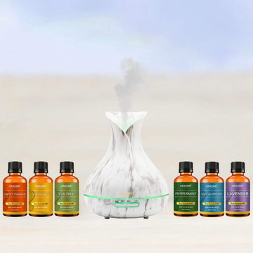 7-Piece: White Marble 300ml Ultrasonic Aroma Diffuser with Essential Oil Gift Set