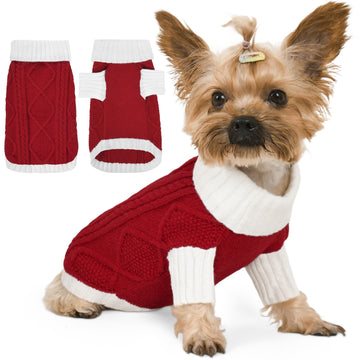 Lorehelina Dog Sweater Argyle Cable Knit Turtleneck Red Size S