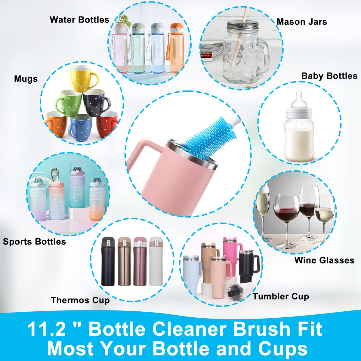 XANGNIER 3 Pack Stainless Steel Bottle Cleaner Brush Kit for Baby Bottles