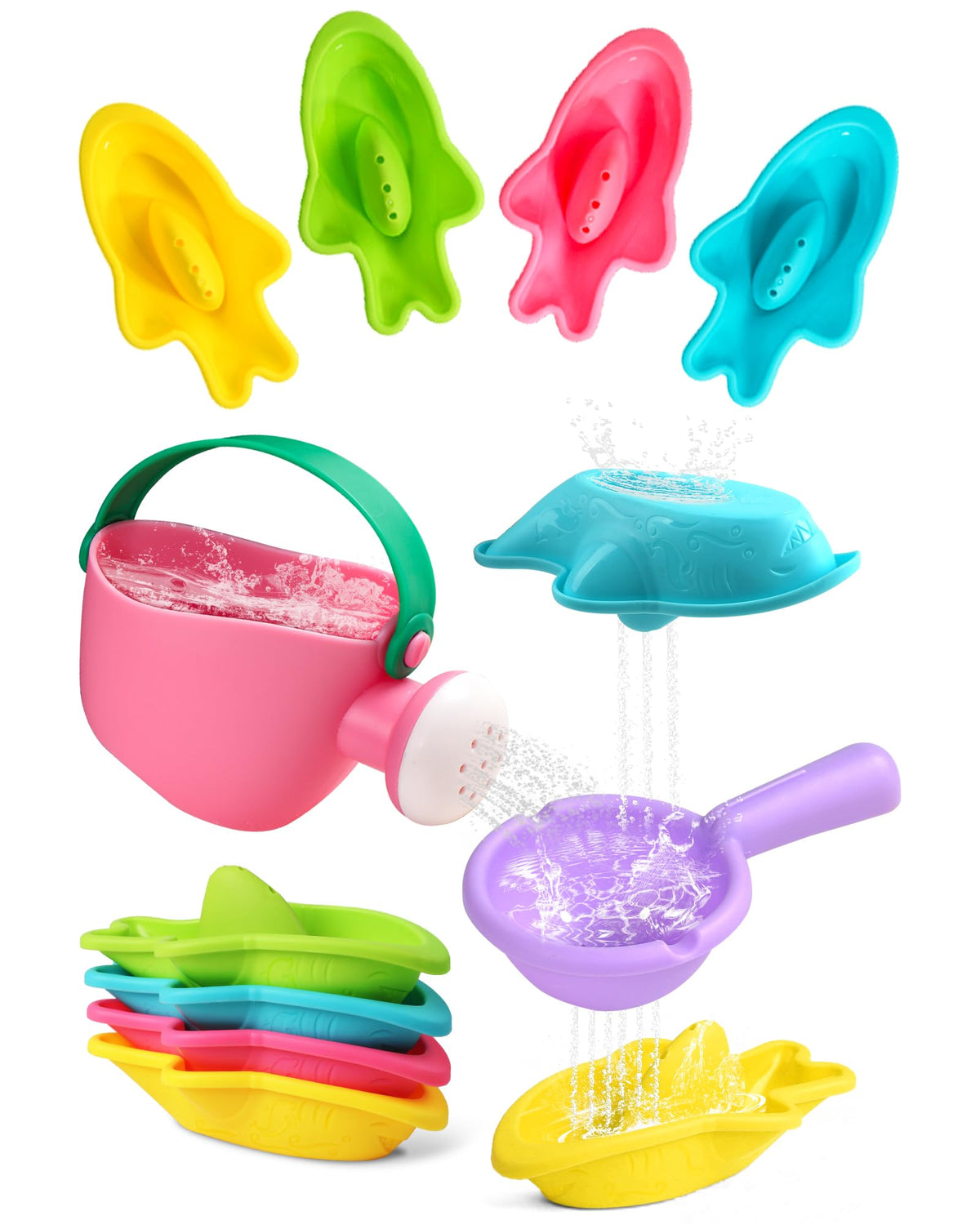 Fajiabao Toddler Bath Toys 6 PCS Colorful Stacking Boat Water Table