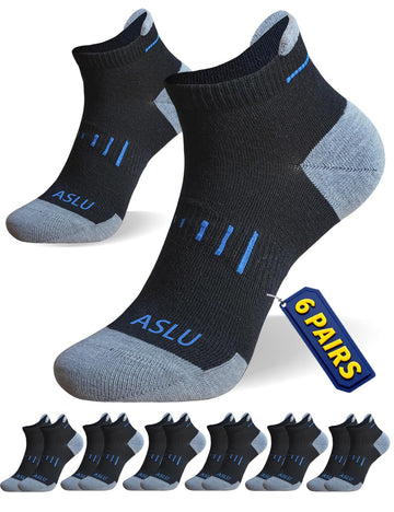 ASLU Athletic Compression Cushioned Ankle Socks Black 6 Pairs Size 6-9