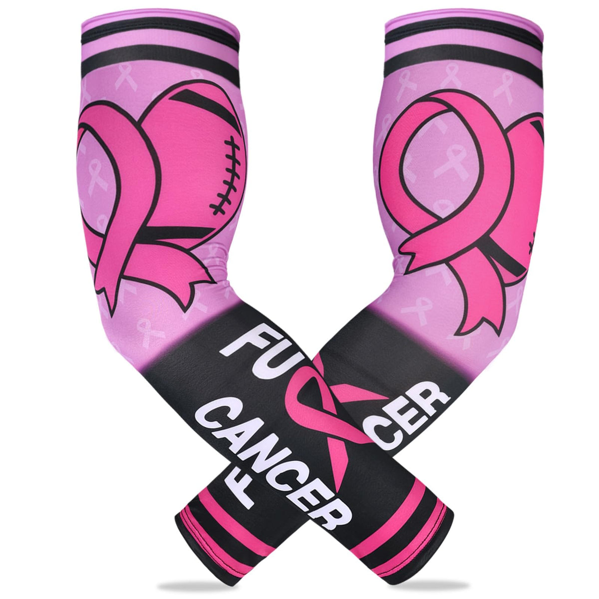 PABOBIT Breast Cancer Awareness Pink Ribbon Arm Sleeve Football 1Pair Size Adult