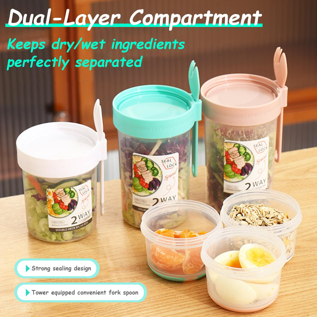 Kendyy 2 Pack Leak Proof Overnight Oats Container with Spoon Green