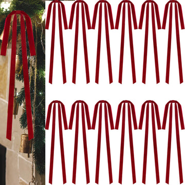 Dcocdeely 12 Pcs Velvet Christmas Bows 24x12in Wine Red Rustic Decor