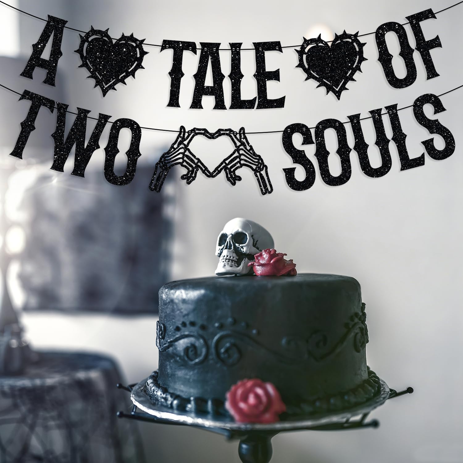 LOVELY BITON A Tale of Two Souls Halloween Wedding Banner Black Paper