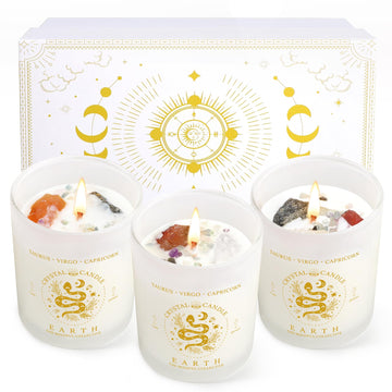 Suhctuptx Zodiac Lavender Scented Soy Candles Healing Crystals Fire Signs Small
