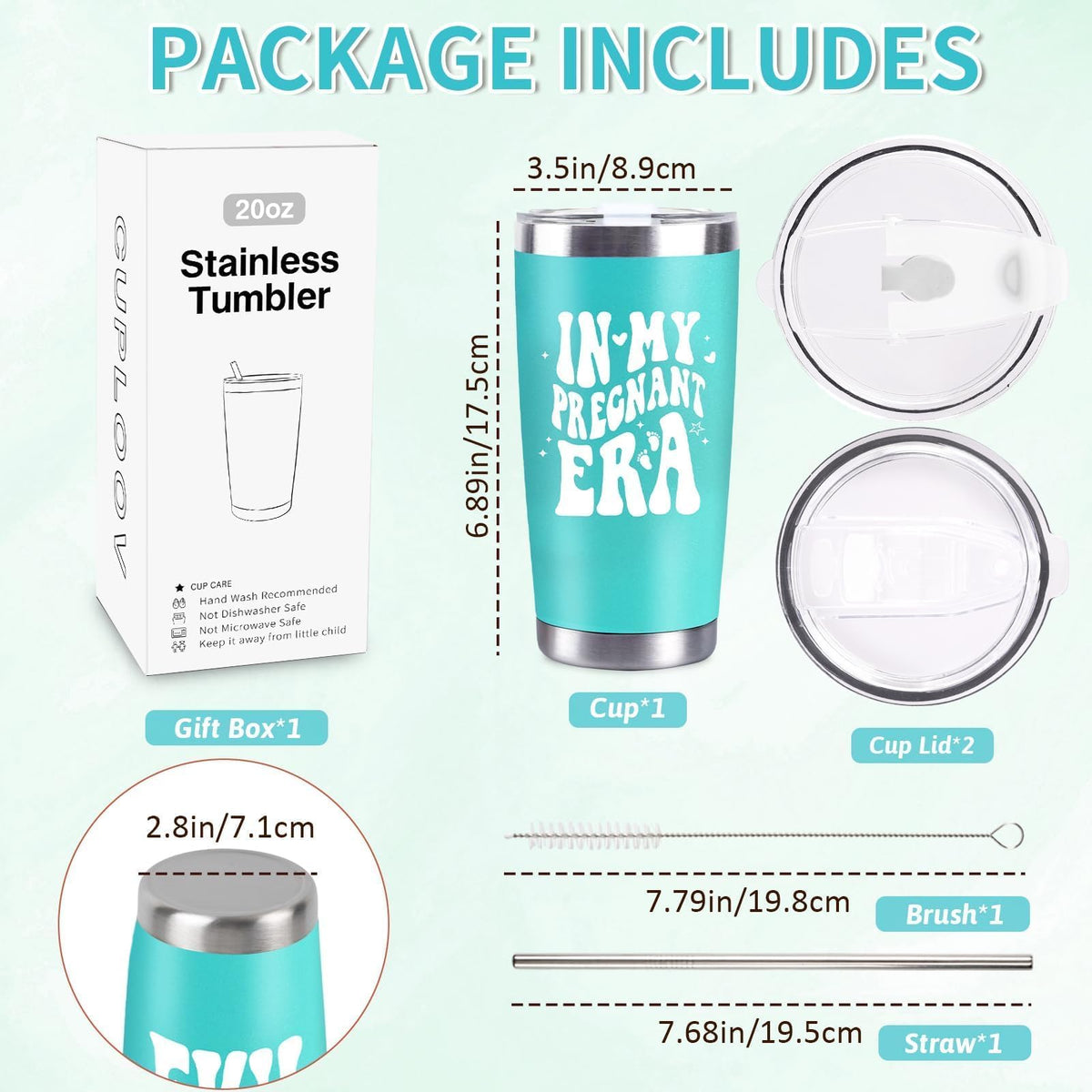 CUPLOOV Pregnant Blue Tumbler 20oz Insulated Cup with Lid & Straw
