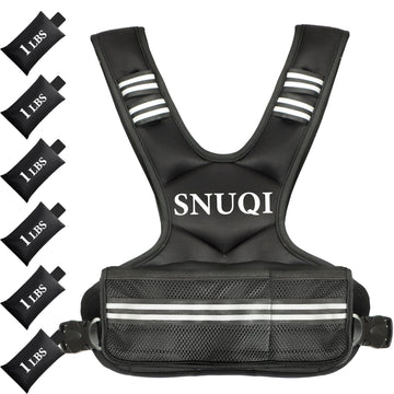 SNUQI Adjustable Weighted Vest with 6 Ironsand Weights Black Size 9-18 lb
