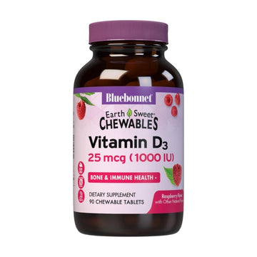 Bluebonnet Earth Sweet Vitamin D3 2000 iu Raspberry Flavor, 90 chewable caplets