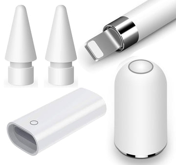Rpuzonier 4 Pack iPencil Accessories for Apple Pencil 1st Gen 2 Pack Apple Pencil Tips for Apple Pencil 1st/2nd Gen 1 Pack Magnetic Replacement Cap and 1 Pack Charger Adapter for Apple Pen 1st Gen
