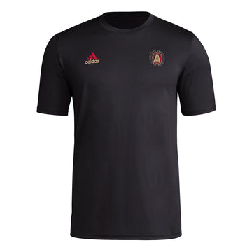 adidas Mens FC Short Sleeve Pre-Game T-Shirt Black/Atlanta United Medium