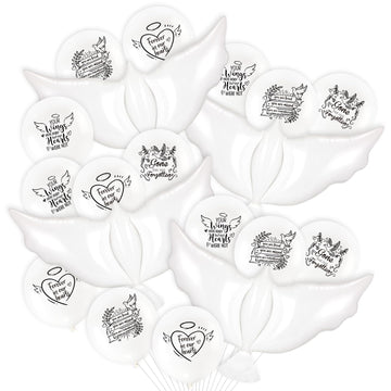 24pcs White Funeral Memorial Balloons with 4pcs White Dove Balloon Remembrance to Release in Sky for Happy Heavenly Birthday Anniversary Death In Memory of Life Funeral Party Supplies Decorations