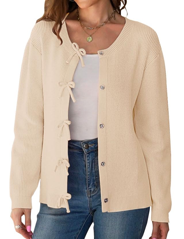 kipfall Womens Cardigan Sweaters Bow Button Down Cardigans Fall Fashion Clothes Knit Tie Open Front Coats