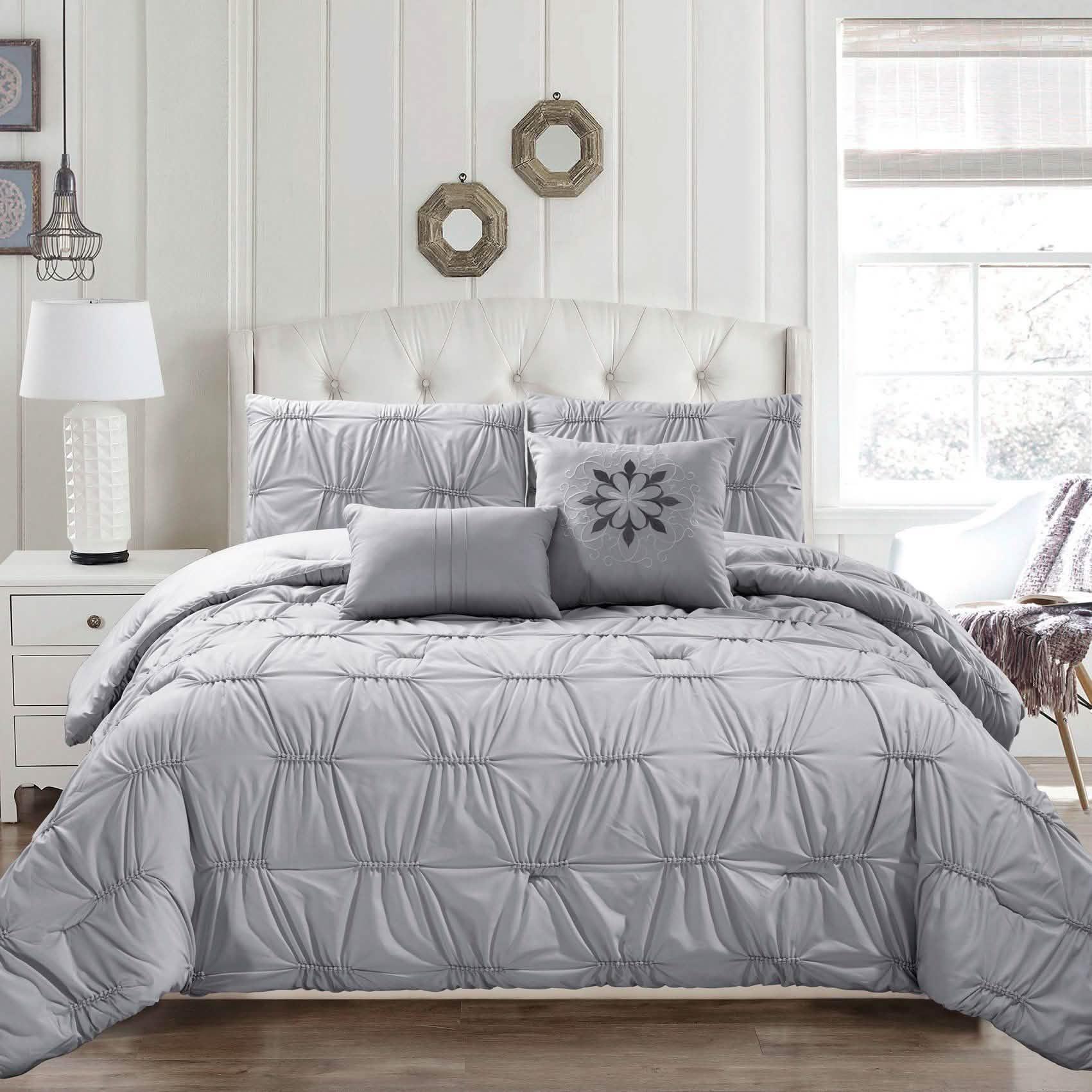 8-Piece Set: Solid Ruching Pintucked Oversized Comforter Set