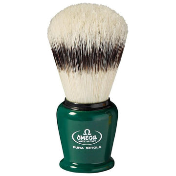 Omega Banded Boar Bristle Shaving Brush With Stand - Assorted Colors #80257