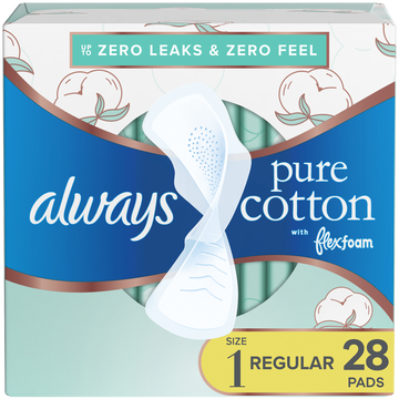 Always Pure Cotton FlexFoam Size 1 Regular Absorbency 3 Packs of 28