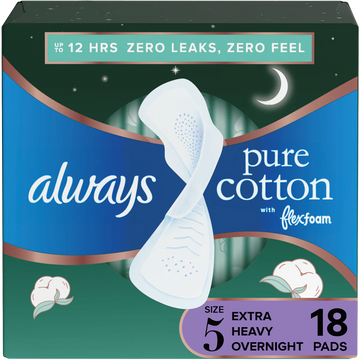 Always Pure Cotton FlexFoam Size 5 Extra Heavy Flow 3 Packs of 18