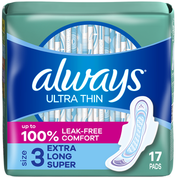 Always Ultra Thin Size 3 Pads Extra Long Super with Wings 6 Packs of 17