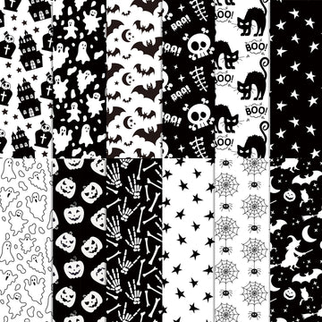 Halloween Scrapbook Paper 24 Sheets 11.8x11.8 Black & White Double-Sided