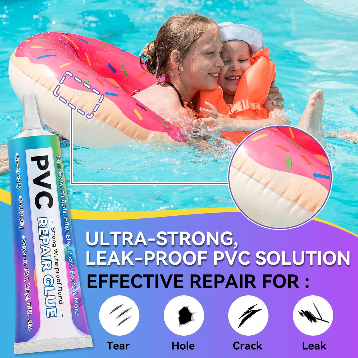 Balldanlu Air Mattress Patch Kit Waterproof Vinyl Repair Adhesive Inflatables