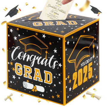 BEISHIDA 2025 Graduation Card Box Black Gold 9x9x9 Inch Party Decor