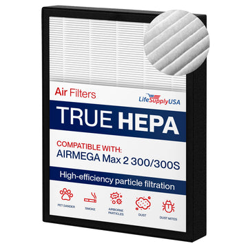 LifeSupplyUSA True HEPA Max2 Filter AP-1515-FP for Coway Airmega 300/300S