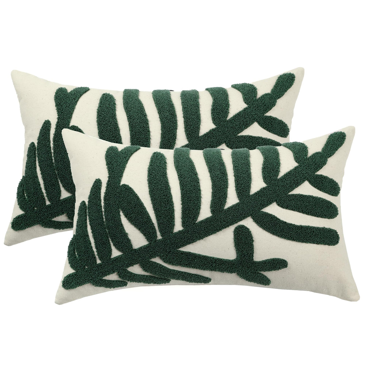Tosleo 12x20in Green Tropical Leaf Embroidered Pillow Covers 2 Pack