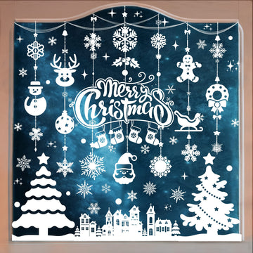 MISS FANTASY Christmas Window Clings 10 Sheets White Snow Scene Decorations