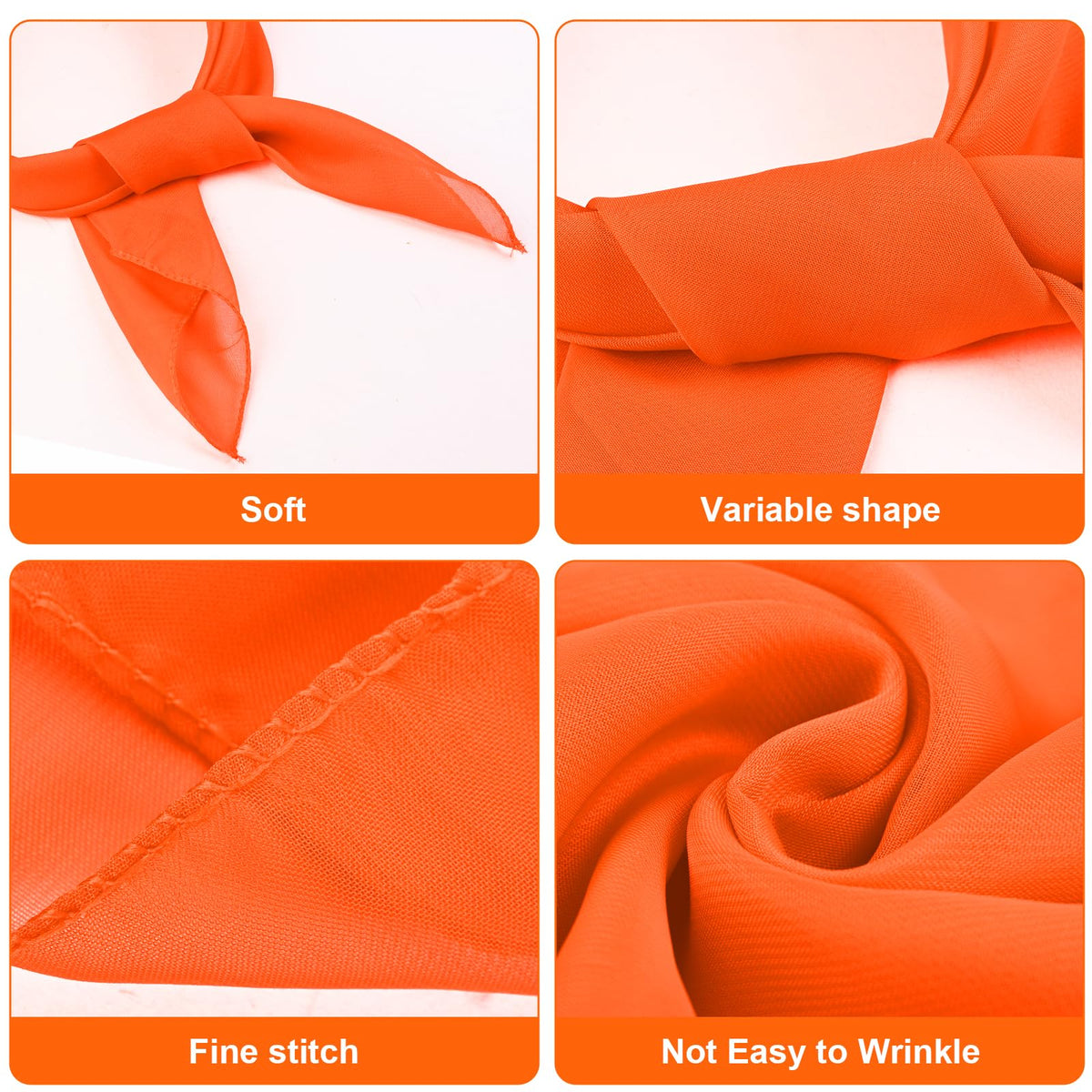 Cyunda Chiffon Scarf Classic Retro Ribbon Square Neck 26x26in Orange