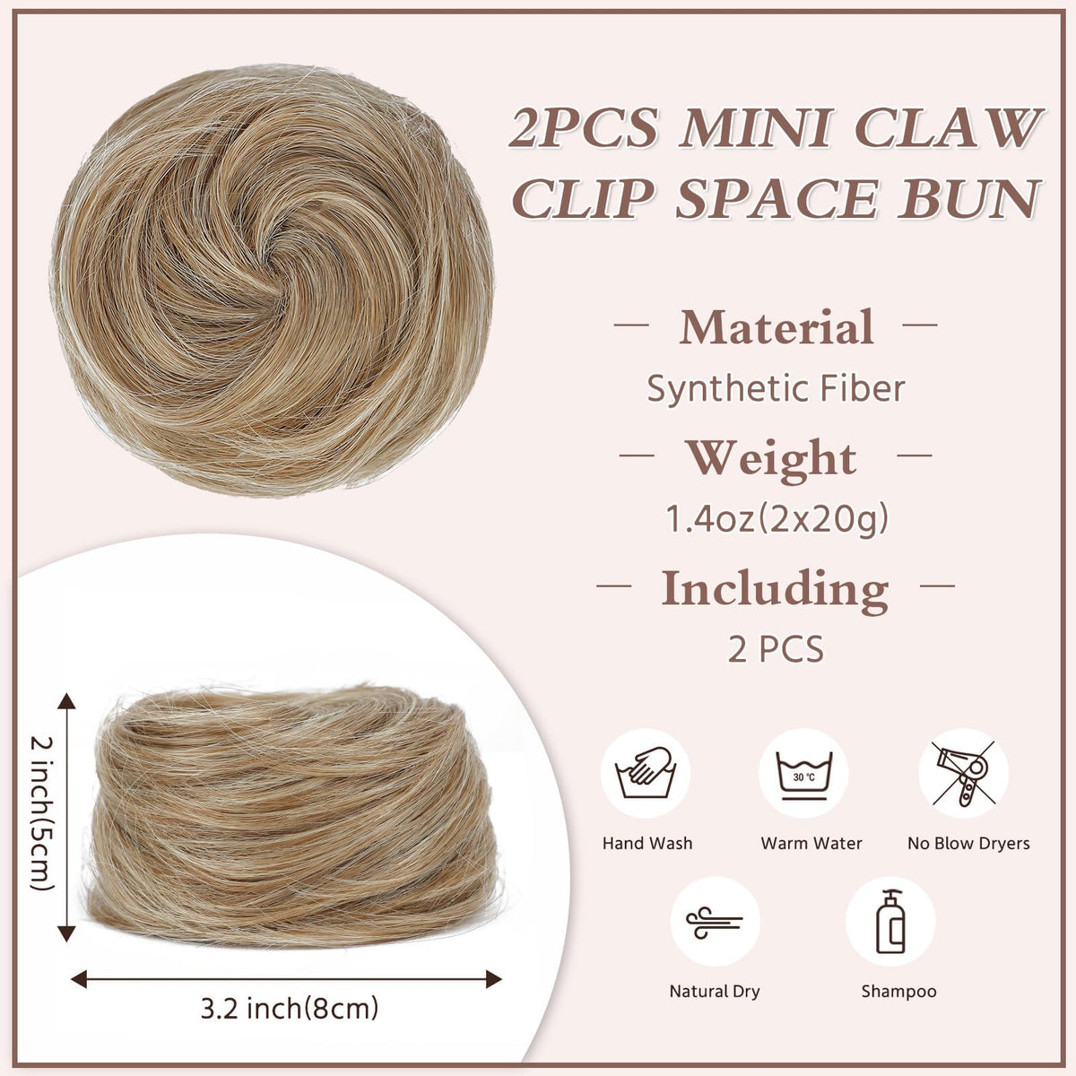 BOGSEA Space Buns Hair Pieces 2PCS Mini Claw Clip 27/613# Color