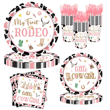 JOYHAPISTAR First Rodeo Birthday Party Supplies Set 120PCS Pink Rustic