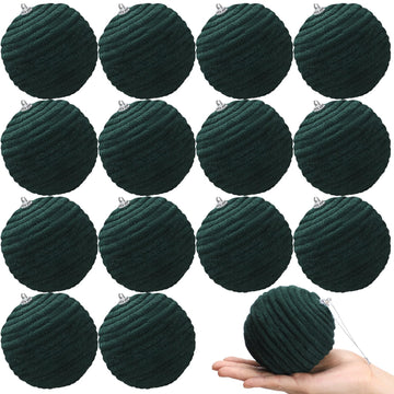 Soulchen 15 Pcs 3.15" Large Green Velvet Flocked Christmas Balls Ornaments