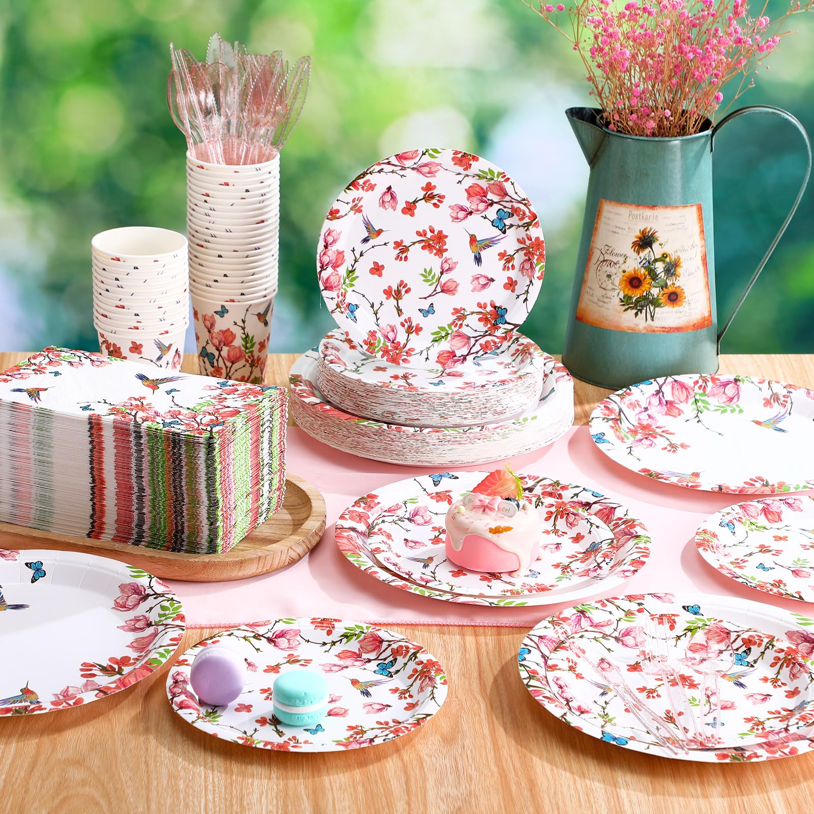 Sinmoe 400 Pcs Spring Plates Napkins Disposable Dinnerware Set Multicolor Bird