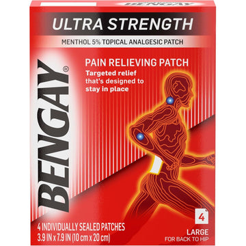 Bengay Ultra Strength Pain Relieving Patch for Back to Hip, Large 3.9 X 7.9 Inches - 4 Ct