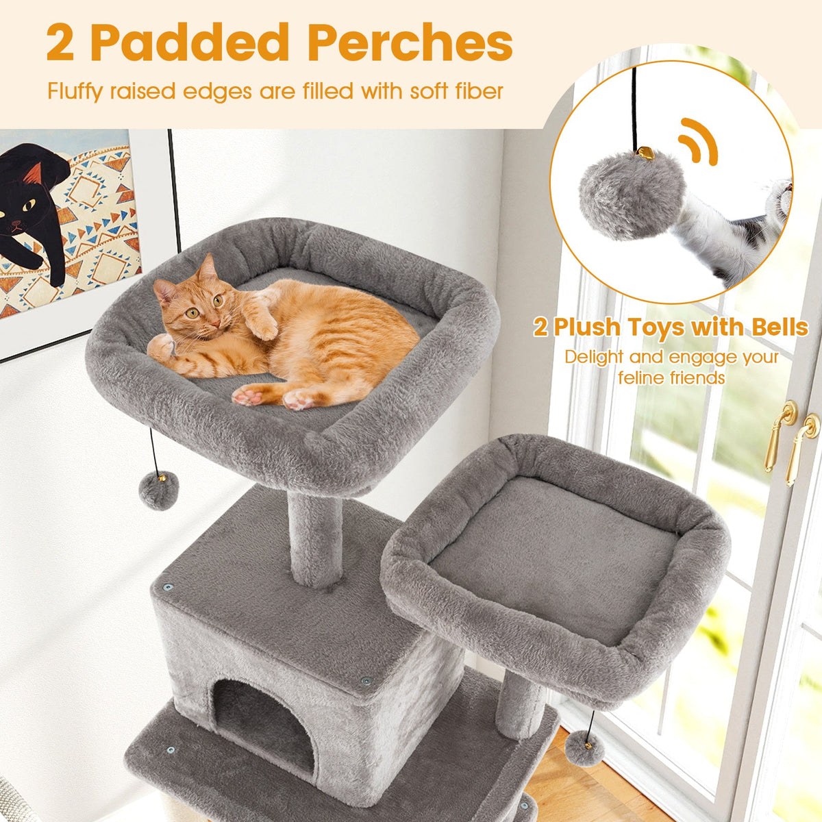 84 Inch Large Cat Tree with 2 Condos and 2 Soft Plush Perches for Indoor Cats-Gray