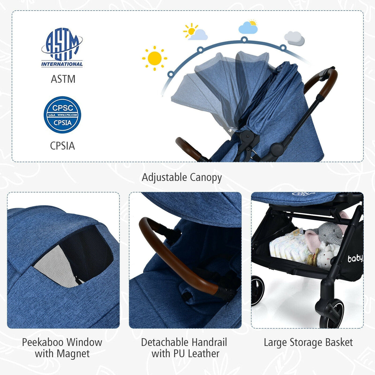2-in-1 Convertible Aluminum Baby Stroller with Adjustable Canopy