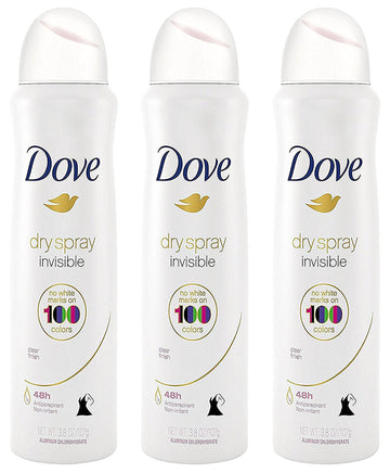 Dove Antiperspirant Dry Spray - Invisible - Clear Finish - 3.8 OZ (107 g) Per Can - Pack of 3 Cans
