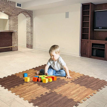 9-Piece Set: HemingWeigh Printed Wood Grain Interlocking Foam Floor Puzzle Mats