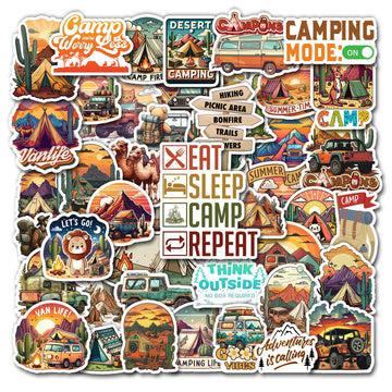 BIGZORO Desert Camping Stickers Camel Cactus Waterproof Vinyl Pack 50