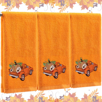 Fanfanwin 3 Pcs Thanksgiving Hand Towels Orange Pumpkin 13.8x29.5 Inch Cotton