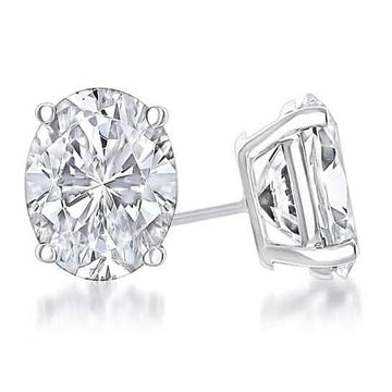 925 Sterling Silver White 4-Prong Basket Oval Stud Earrings