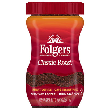Folgers Classic Roast Instant Coffee Crystals, 8 Ounce Jar
