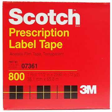 Scotch Prescription Label Tape 800 Clear, 1 1/2 In X 72 Yd
